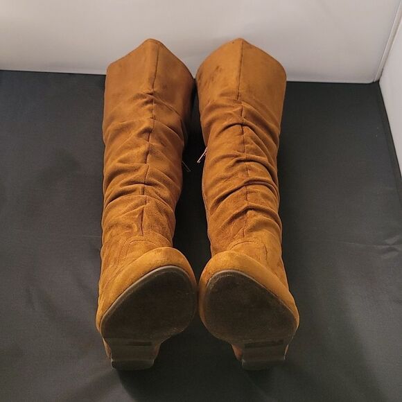 BRAND NEW HE WOMEN' WIDE CALF FAUX FUR SLOUCHY LOW HEEL SIDE ZIP KNEE HIGH BOOTS - Picture 11 of 13